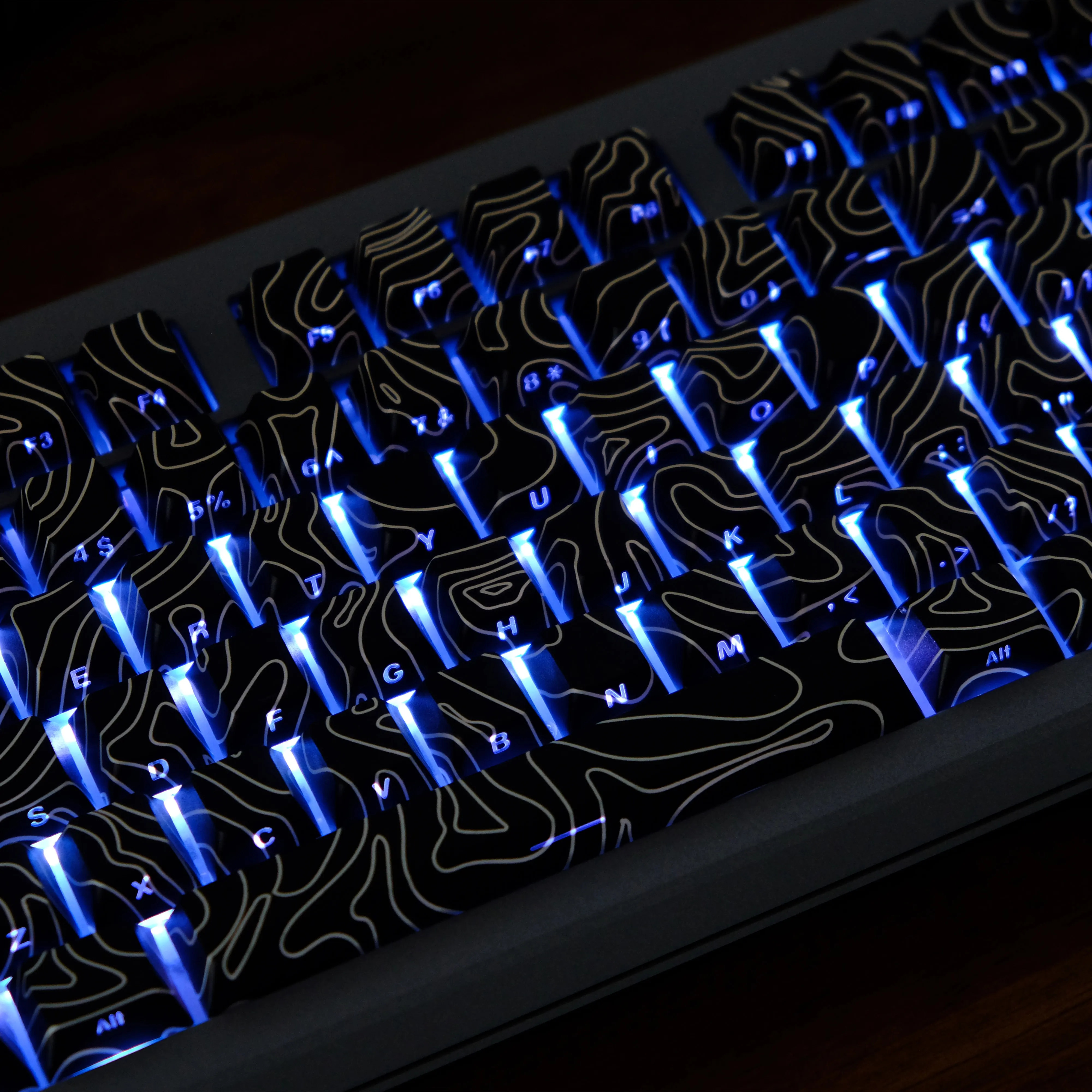 Topografische Tastenkappen, PBT-Kirschprofil, seitlich bedruckte Tastenkappen, hintergrundbeleuchtete Kontur, ISO-Layout, großes Set, Tastenkappen für mechanische Tastaturen Image