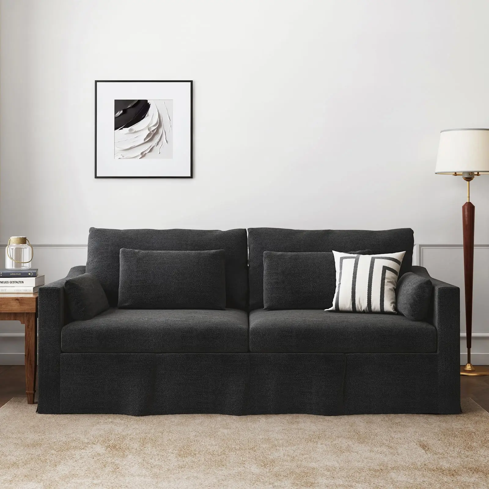 Living Room Sofa Furniture Luxury Couch with Cushions Washable Linen Cover Slipcovered Couch, Single and Triple Seats Available