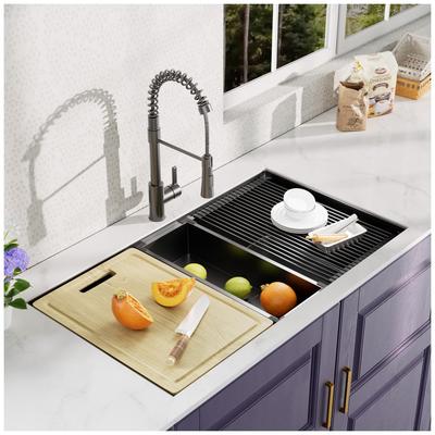 32 Inch Undermount Gunmetal Workstation Kitchen Sink 18 Gauge Stainless Steel