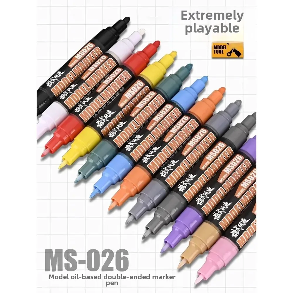 MS026-D001~D012 Marker auf Ölbasis, doppelköpfiger Markierungsstift, Modellbeschichtungswerkzeuge für Modellier- und Malwerkzeuge, Hobby-DIY Image