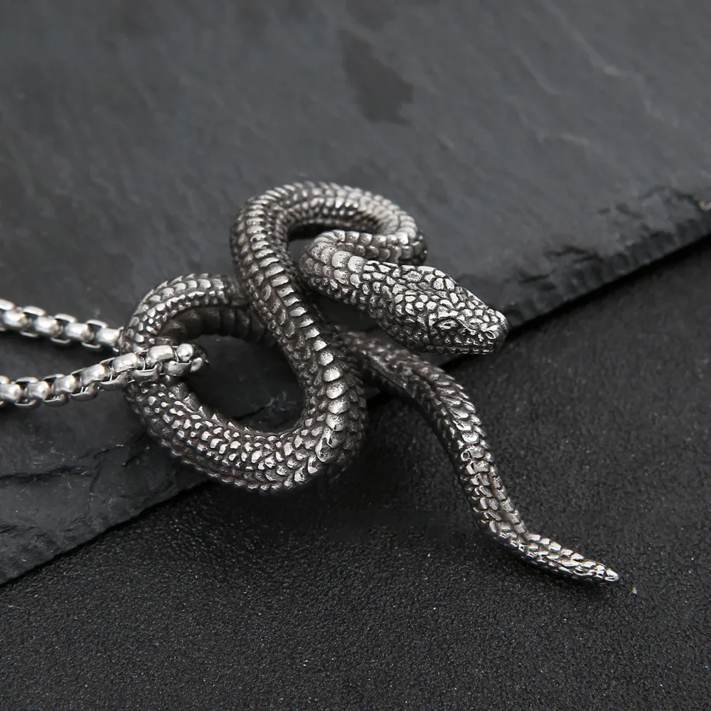 Vintage 316l Edelstahl Schlange Anhänger Halskette Punk Hip Hop Biker lange Schlange Halskette Männer Modeschmuck Geschenk Großhandel