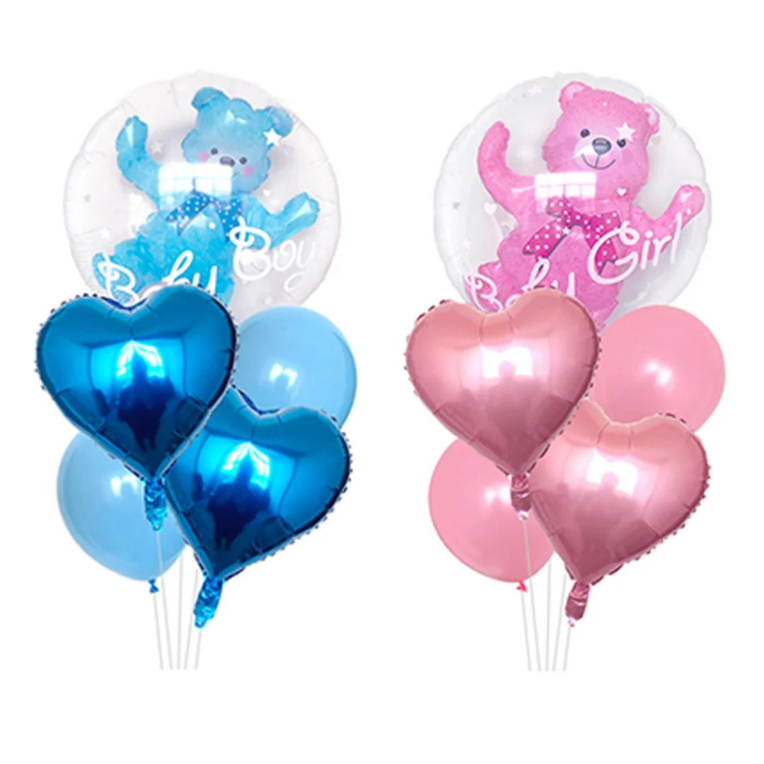 5 teile/los Baby Junge Mädchen Bär blase luftballons Transparente Kugel in Ball mit Herz Baby Dusche Geburtstag Party Dekorationen Image