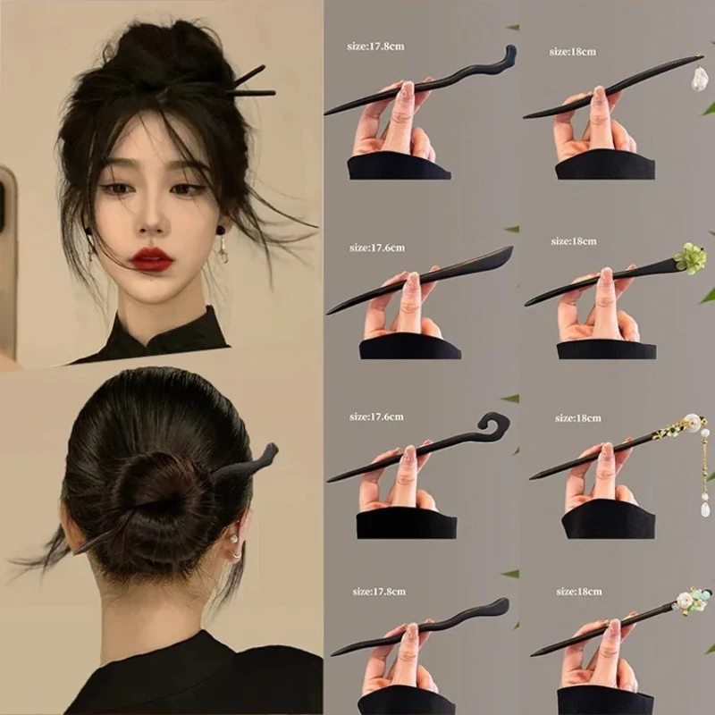 Neue chinesische Sandelholz-Haarnadel für Frauen mit leichter Luxus-Holzscheiben-Haarnadel im antiken Stil, einfache moderne Haarnadel Image