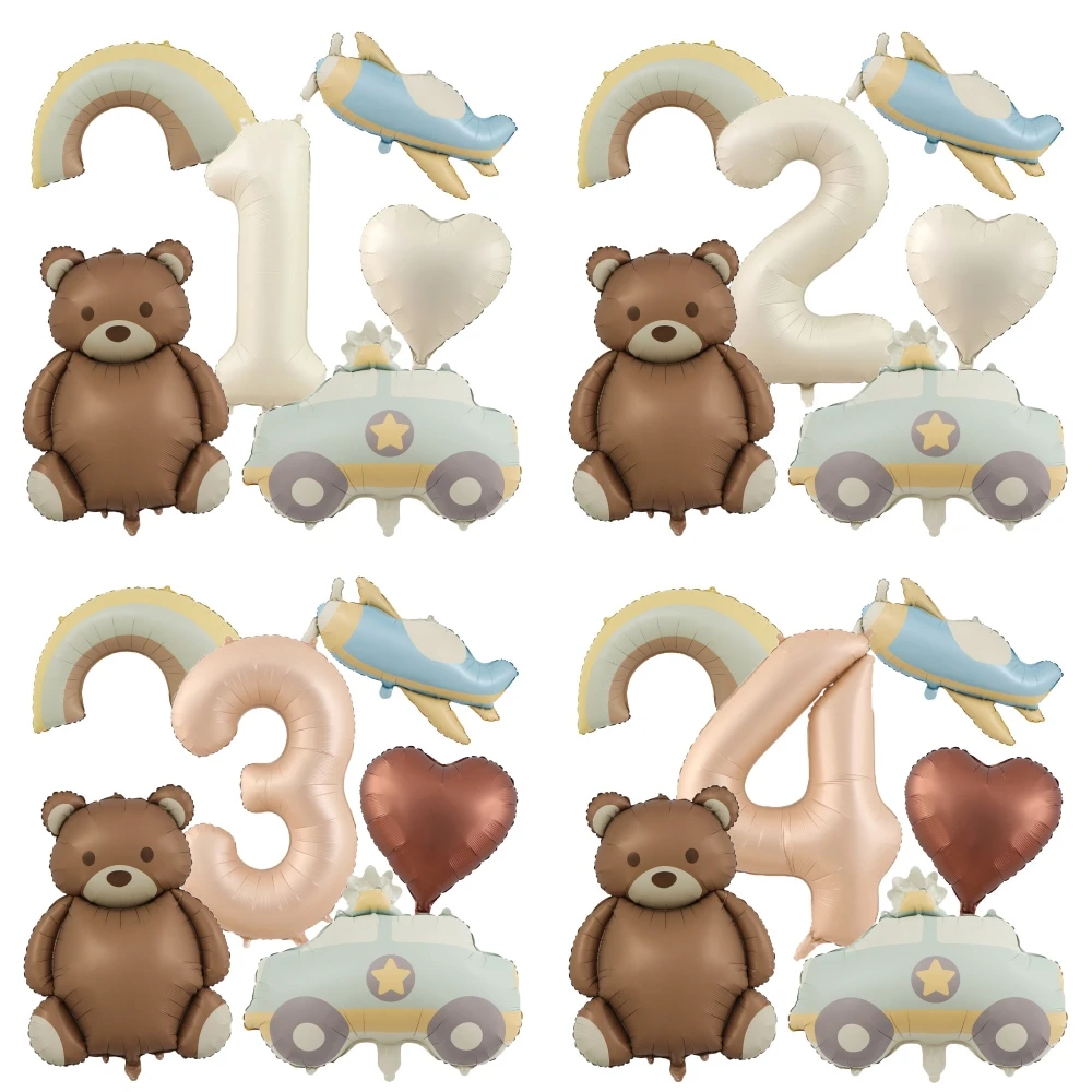 6pc Bär Ballon Regenbogen folie aufgeblasen Mylar Baby Luftballons Braunbären Party begünstigt Dekorationen Party liefert Helium großen Ball Image