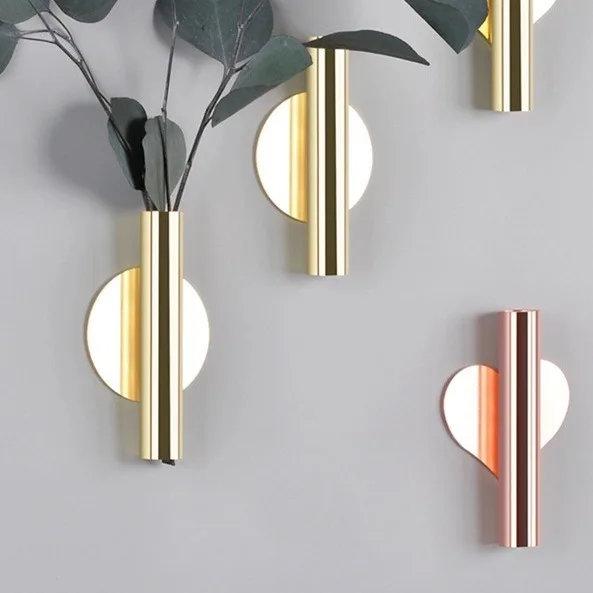 1Pcs Wand-Montiert Blume Rohr Wand Metall Vase Dekoration Stehen Trockenen Goldene Dekor Rosa Vase Stehen Für Präsentieren blume Dekoration Image