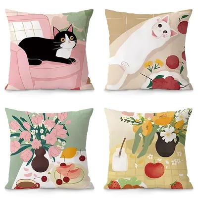 Gemütlicher dekorativer Kissenbezug mit Katzenmuster, Schlafzimmer, Wohnzimmer, quadratischer Kissenbezug Image