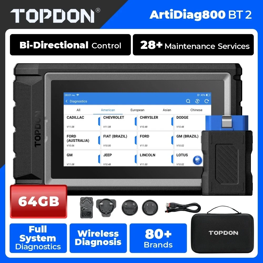 TOPDON Artidiag800 BT 2 Kfz-Auto-Diagnosetool, komplettes System, OBD2-Scanner, 2 Jahre, kostenloses Update, Scan-Tool, VCI-Reparatur-Tool Image
