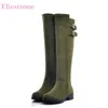 Marke Neue Winter Mode Armee Grün Gelb Frauen Kniehohe Stiefel Sexy Chunky Heels Dame Schuhe SA9 Plus Große Größe 10 43