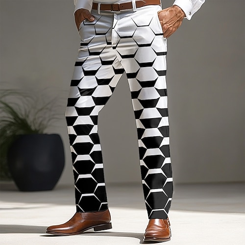 Herren Plaid Mehrfarbig Geometrische Muster Anzughosen Hose Hosen Mittlere Taillenlinie Brautkleider schlicht Vintage-Retro Outdoor Urlaub Strassenmode Mit Taschen Schmaler Schnitt Flache Front Image
