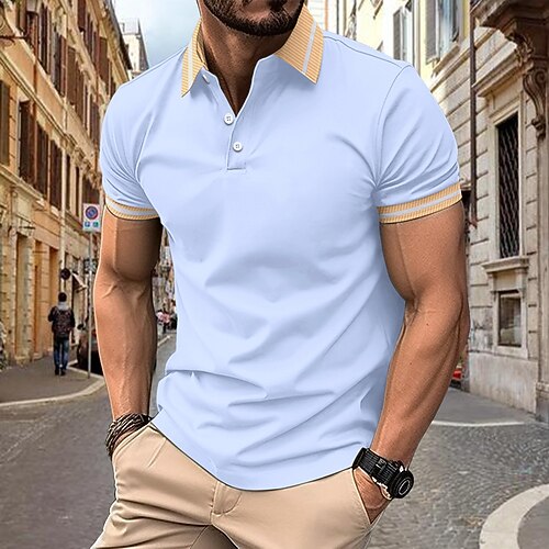 Herren Poloshirts Golfshirt Geschäft Klassisch Kurzarm Farbblock Knöpfe Frühling Sommer Schwarz Weiß Hellgrün Burgunderrot Marineblau Königliches Blau Poloshirts Image