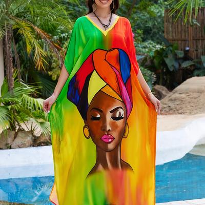 TEMU Women's Summer Beach Kaftan Robe Printed Beach Cover-up Bikini Wrap Jacket Image