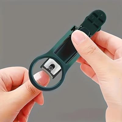 TEMU Stainless Steel Magnifying Nail Clippers With Ergonomic Grip - Precision Beveled Edges, Design, Seniors And All Ages, Comfortable Rubber Handle Image