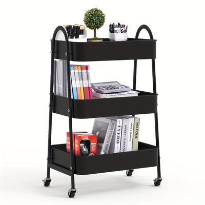 TEMU Trolley 3 Levels, Kitchen Trolley With Handle, Kitchen Trolley Serving Trolley, Mobile Storage Box With Wheels, Storage Trolley For Kitchen Bedroom, Office, Make-up Bathroom, Pink, Utility Racks Image