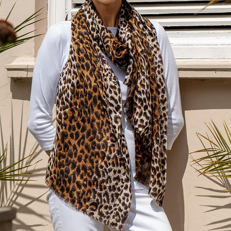 Leopard Print Cashmere And Silk Scarf - Brown - Black Accessories Scarves