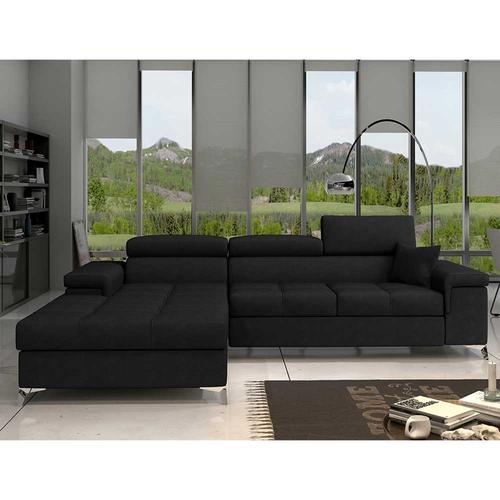 Ecksofa Schlafsofa in Schwarz aus Velours