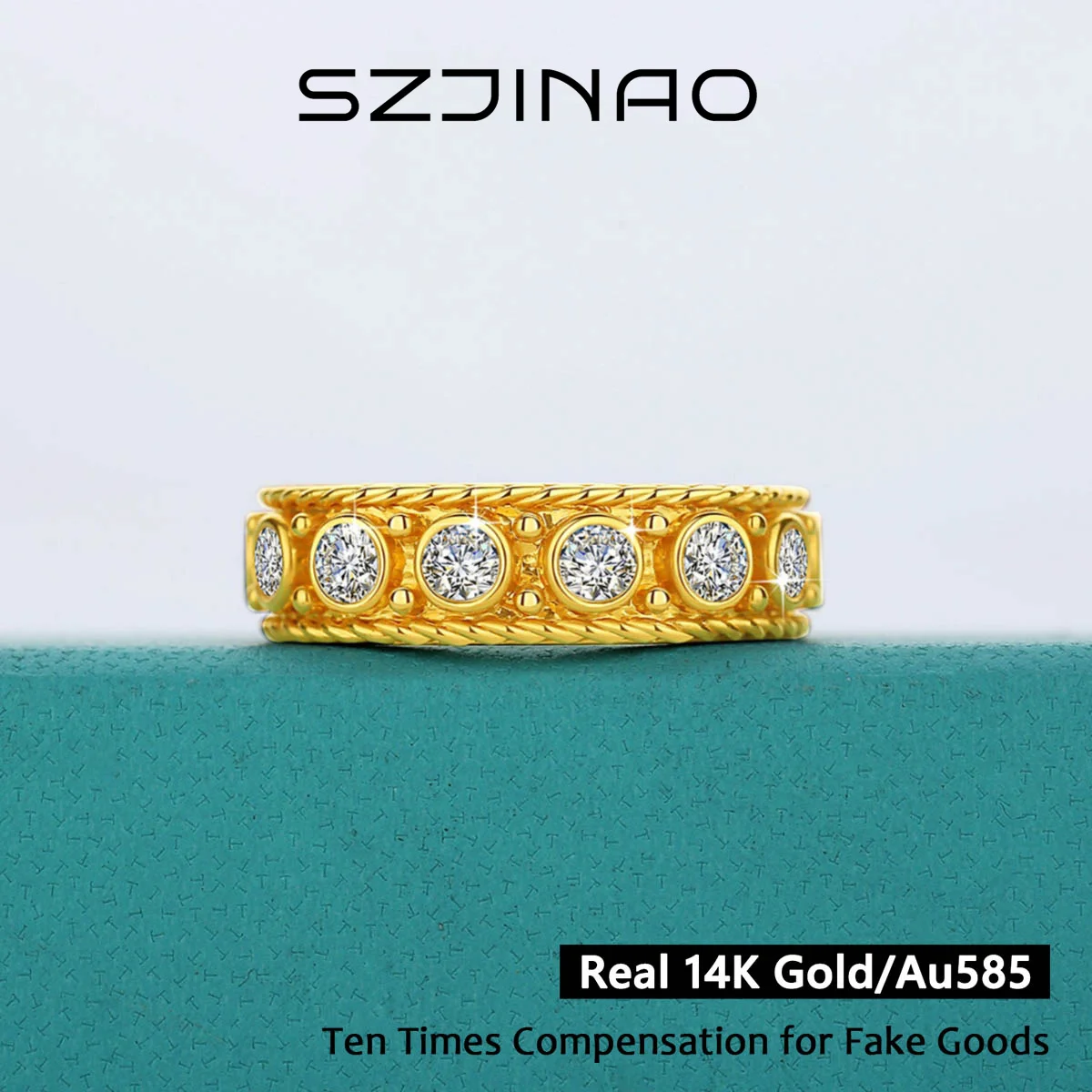 3 mm funkelnder Moissanit-Ring für Damen, echtes 14 Karat Gold, Au585 Rundschliff, VVS1-Diamant, für Ehering, Geschenke, edler Schmuck Image