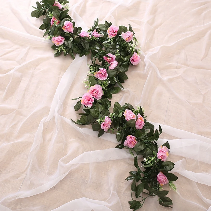 Künstliche Blumen, Seidenrosen, Ranke, zum Aufhängen, Wand, Festival, Blätter, Kranz, Hochzeit, Garten, Zuhause, Bogen, Zimmer, Party, DIY-Geschenke, Dekorationen Image