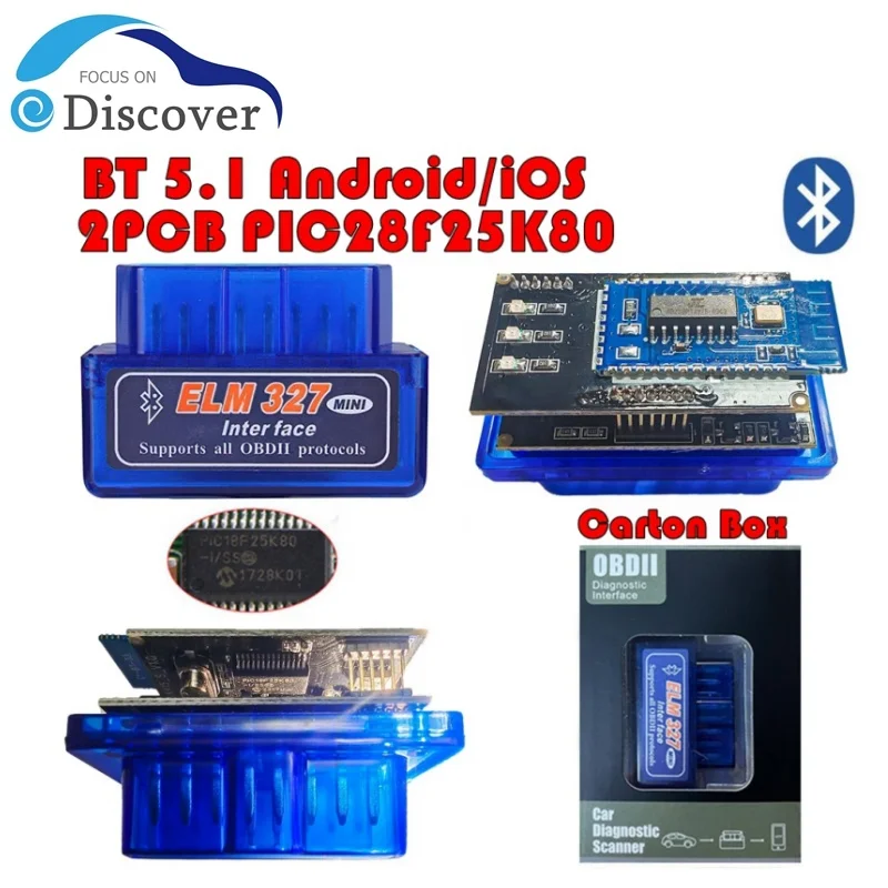 ELM327 Bluetooth 5,1 Mini ELM327 v1.5 Mit PIC18F25K80 Chip OBD2 Auto Scanner Diagnose Werkzeug Code Reader Für IOS Android Windows Image