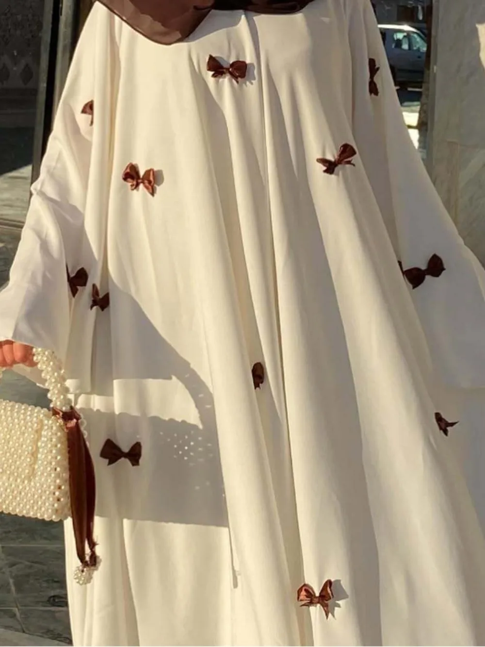 Frauen Kleid Muslimischen Abaya für Eid Arabischen Bogen Flare Hülse Lange Robe Jalabiya Ramadan Dubai Abayas Kaftan Vestidos Marokko Kleider Image