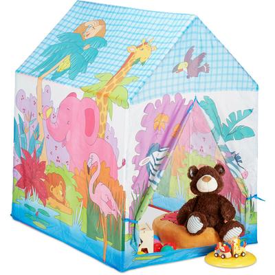 Relaxdays Spielzelt Dschungel Tiere, f. Kinderzimmer, Outdoor, ab 3, Stoff, Safari Kinderzelt HBT Image