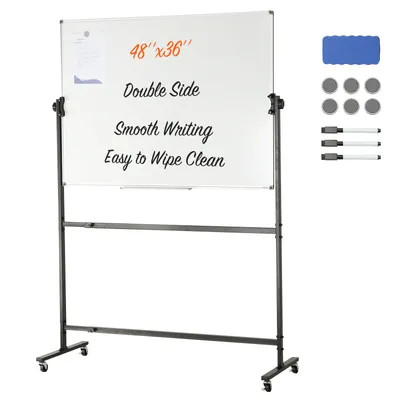 VEVOR Rolling Magnetic Whiteboard Double-Sided Mobile Whiteboard 360° Reversible Adjustable Height