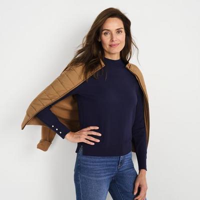 Button Cuff Polo Neck Jumper, Women, size: 8, regular, Blue, Polyester/Nylon/Viscose, by Lands' End