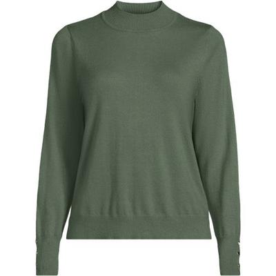 Button Cuff Polo Neck Jumper, Women, size: 10-12, regular, Green, Polyester/Nylon/Viscose, by Lands' End