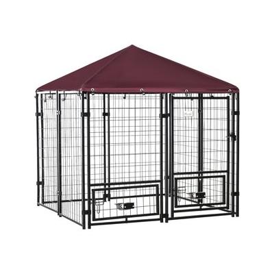 PawHut Dog Kennel & Play Pen, Red, 5 x 5 x 5-ft