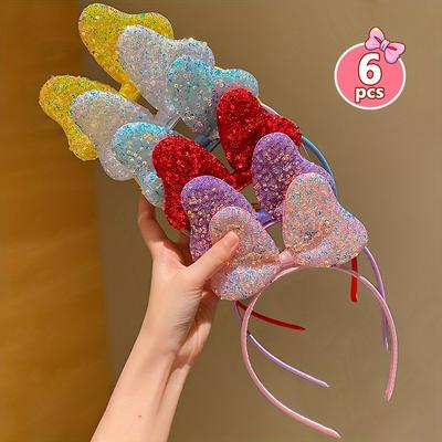 TEMU 6pcs Of Fashionable Sequined Large Bow Headbands Suitable For Girls As Gifts Image