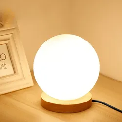 Lampe de table boule de verre simple LED salon étude décor à la maison éclairage en bois petite lampe de bureau ronde chambre chevet veilleuse