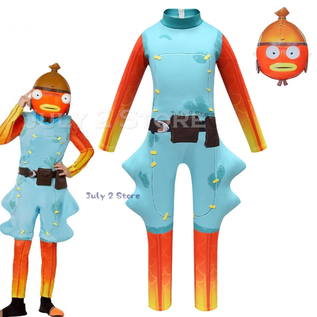 Spiel Fort Haut Outfit Fishstick Fisch Cosplay Overall 110-150 cm Kinder Kostüm Karneval Kinder Halloween Roleplay Kleidung Image