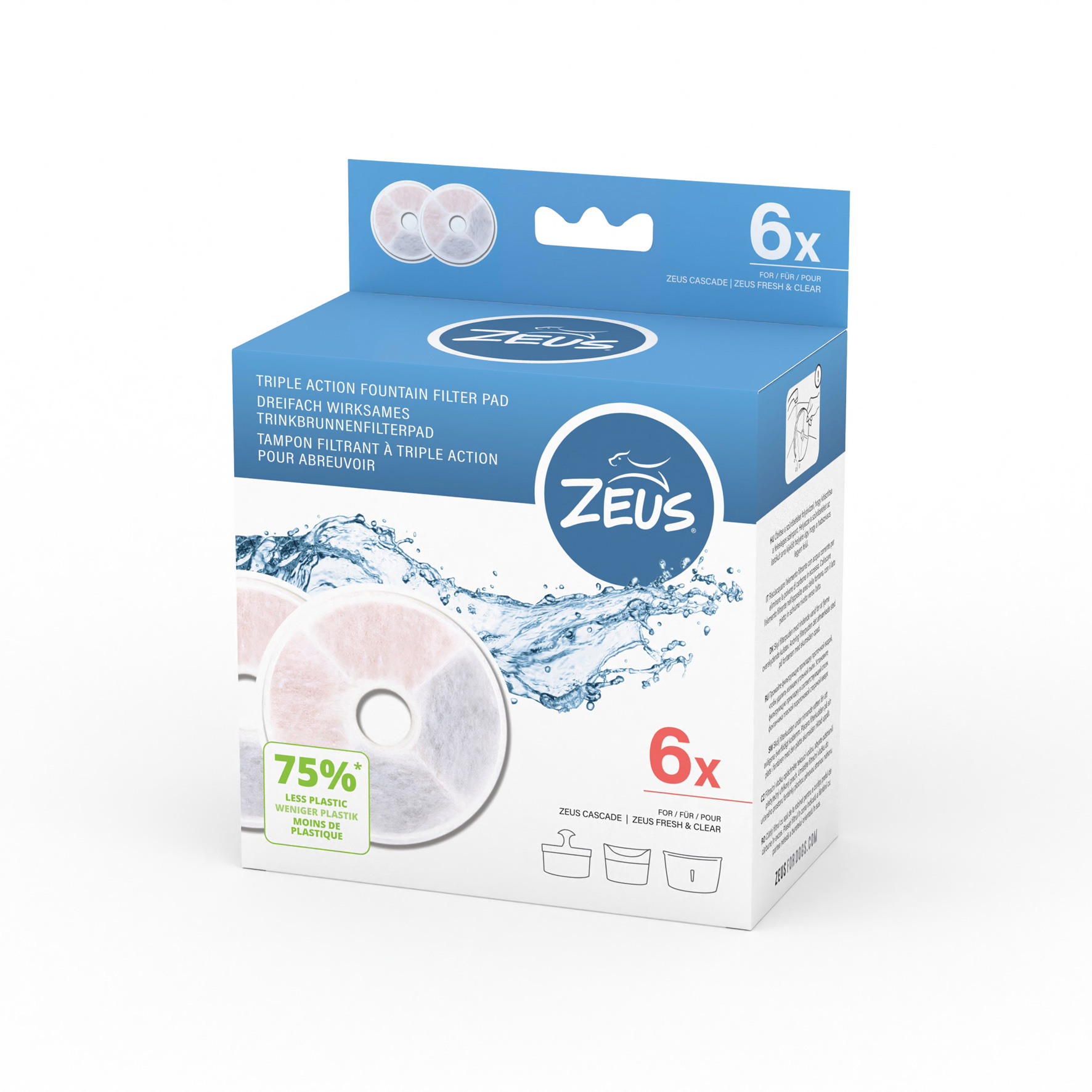 Fontanella Zeus Fresh & Clear con paraspruzzi - Accessori: Filtro a tripla azione senza cornice (6 pz)