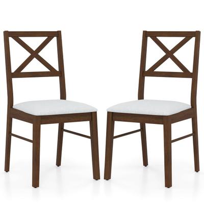 Costway Upholstered Side Dining Chairs Set of 2 with Rubber Wood Frame-Brown