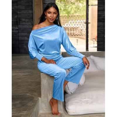 Boston Proper - Light Blue - Chic Velour Slouchy and Wide Leg Lounge Set - 2XS