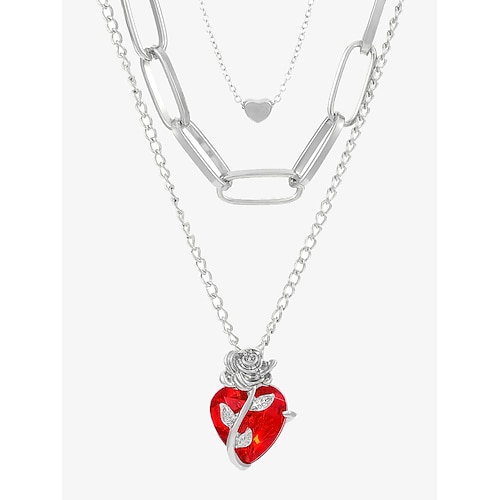 Damenhalskette mit rotem Herzanhänger und schwarzem Rosendesign – romantischer Gothic-Schmuck für den Valentinstag, Partys und besondere Anlässe Image