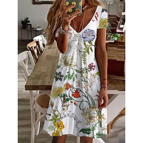 Damen Normal EU- / US-Größe Midikleid Langärmliges Boho-Kleid Sommerkleid Elegantes Kleid Elegant Böhmen Tropisch Schmetterling Urlaub Heim Arbeit Lockere Passform Blumen Geometrisch Kurzarm V Image