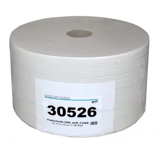 Putztuchrolle Brod 2500, weiß, 100 % Recycling, 2-lagig, ca. 21.5x35 cm, perforiert, 2.191 Blatt Image
