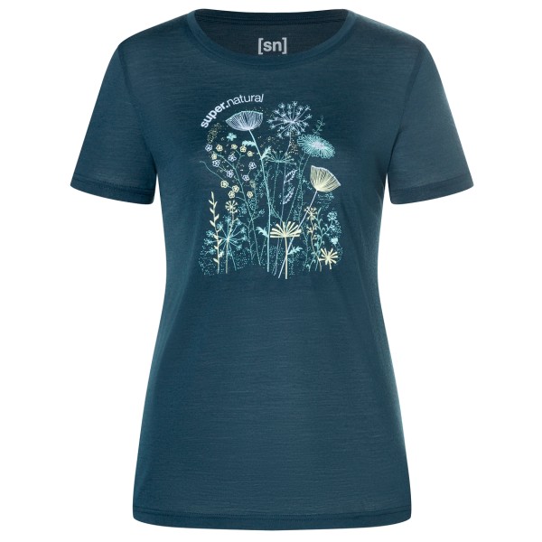 super.natural - Women's Rock Flowers Tee - Merinoshirt Gr M blau