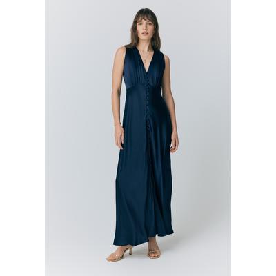 Ghost River V Neck Button Satin Maxi Dress