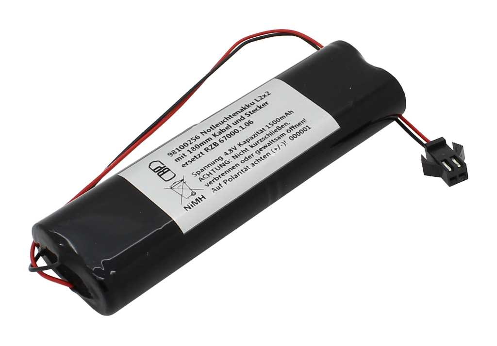 AccuCell Notleuchtenakku NiMH 4,8V 1500mAh L2x2 mit Kabel und Stecker ersetzt RZB 67000.1.06 Image