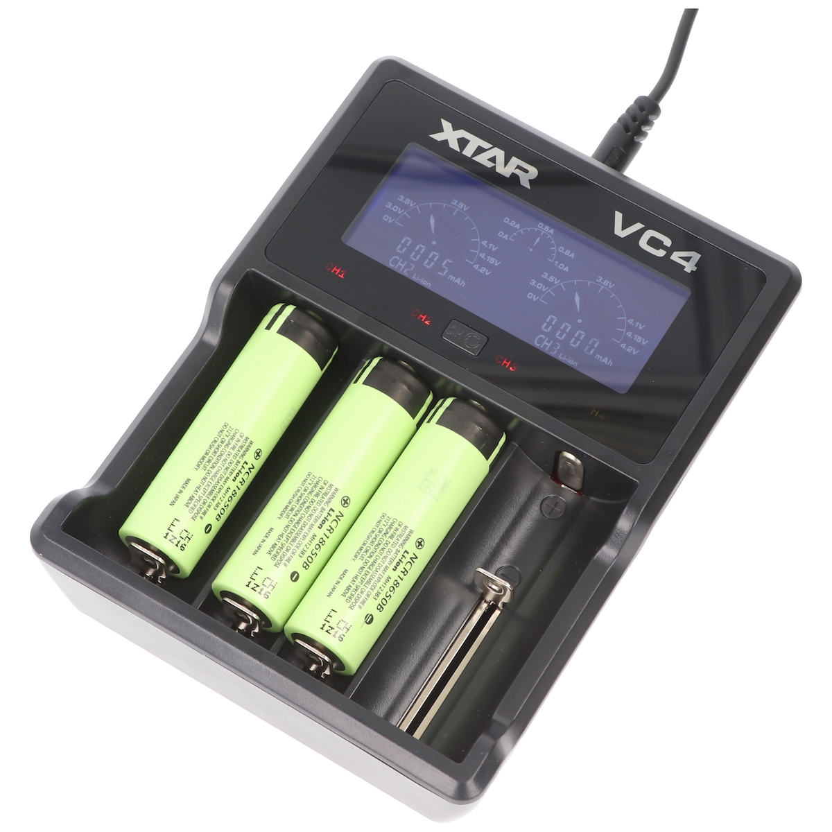 Ladegerät und Panasonic Akku passend für icucam 4, icucell 18650, 3400mAh Lithium Ionen, 3 Stück pro Set Image