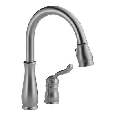 Delta Faucet 978-AR-DST Leland 1.8 GPM Deck-Mount Arctic Stainless Finish Kitchen 2-Hole Faucet with Lever Handle, 9 3/16" Swing Gooseneck Spout, and Pull-Down Spray Wand
