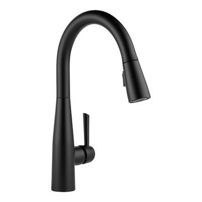 Delta Faucet 9113-BL-DST Essa 1.8 GPM Deck-Mount Matte Black Kitchen Faucet with Lever Handle, 9 3/8" Swing Gooseneck Spout, and Pull-Down Spray Wand