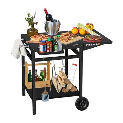 34.7" W x 22" D Portable Outdoor Grill Table, Pizza Oven Table with Foldable Side Panel, Movable Prep Cart