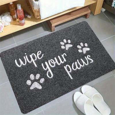 TEMU 1pc Thick 1.1cm Kitchen Floor Mat, Gray Letter Paw Print Pattern Mat Thickened Suitable For Kitchen, Living Room, Porch, Balcony And Home Decoration Image