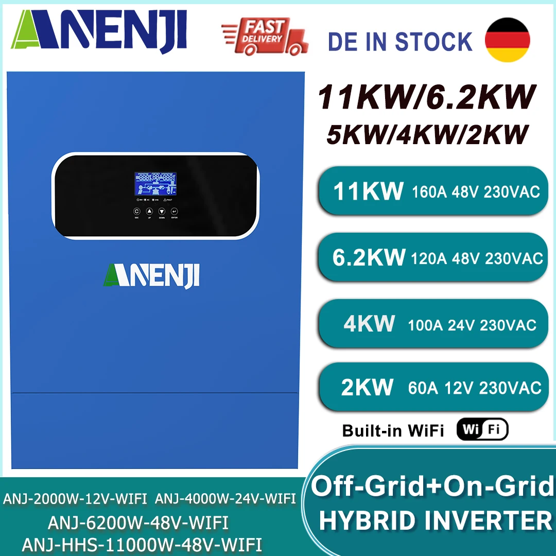 11KW 6,2KW 5KW 4KW 2KW Hybrid-Solarwechselrichter 48V 24V mit 60A 100A 160A MPPT-Laderegler 220V mit WIFI-Unterstützung BMS Image