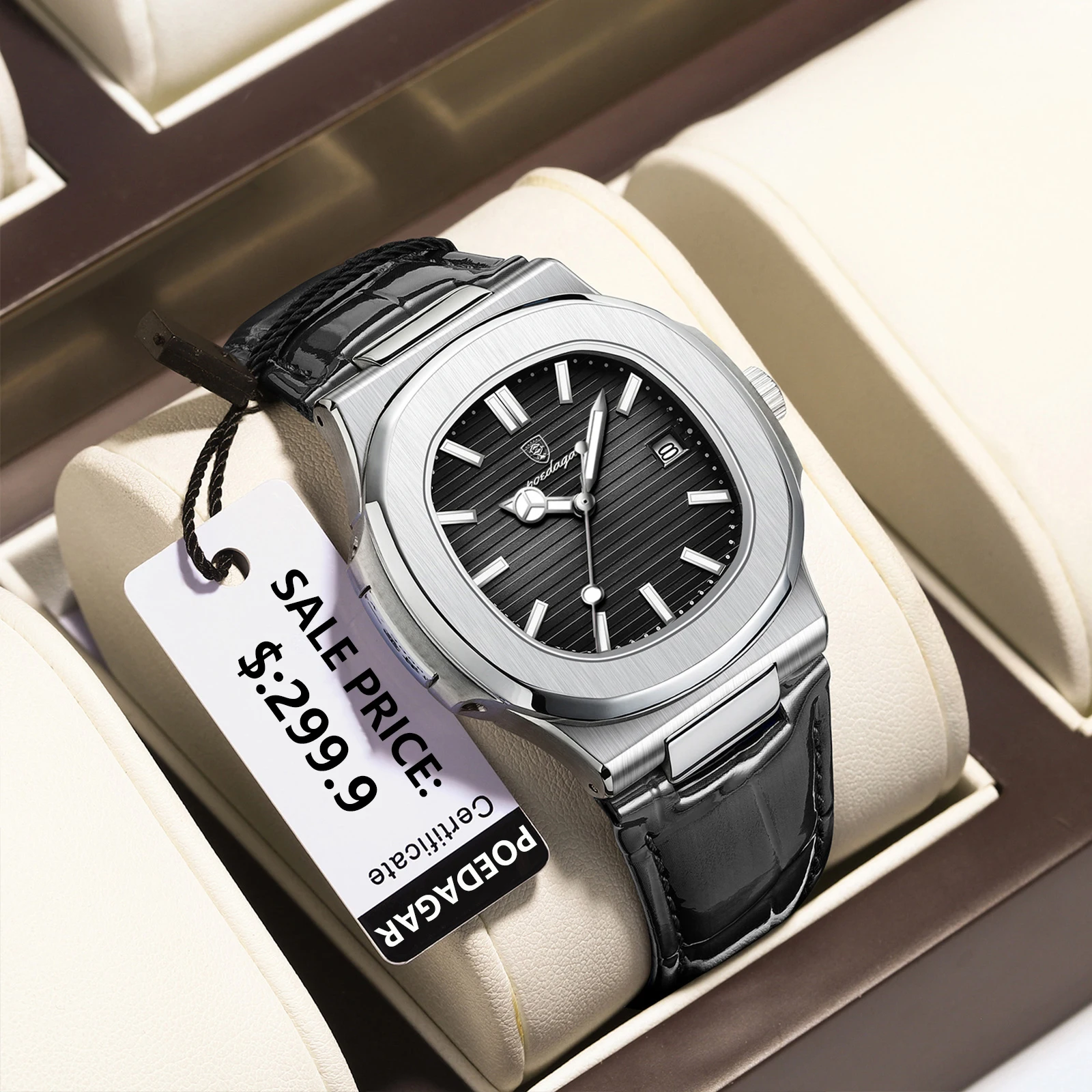 POEDAGAR Business Platz männer Quarz Armbanduhr Wasserdicht Leucht Datum Mann Uhr Mode Leder Uhren Für Männer Reloj Hombre Image