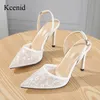 Kcenid Mode High Heels Sling backs Pumps Frauen Schuhe Sommer Mesh spitzen Zehen Stiletto Sandalen Damen Party Hochzeit Abschluss ball Schuhe