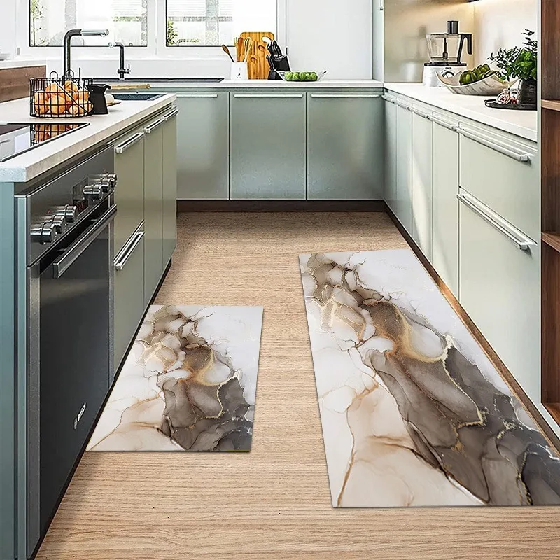 VIKAMA Marmor Tie-Dye-Stil Kieselgur Teppich Haushalt Küche L-förmige wasserabsorbierende Fußmatten Badezimmer rutschfeste Fußmatten Image