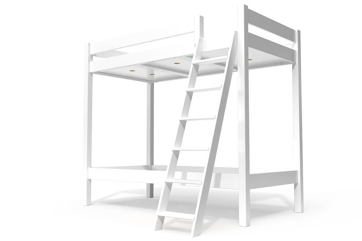 Lit superposé 2 places 90x190 échelle inclinée bois ABC - Blanc